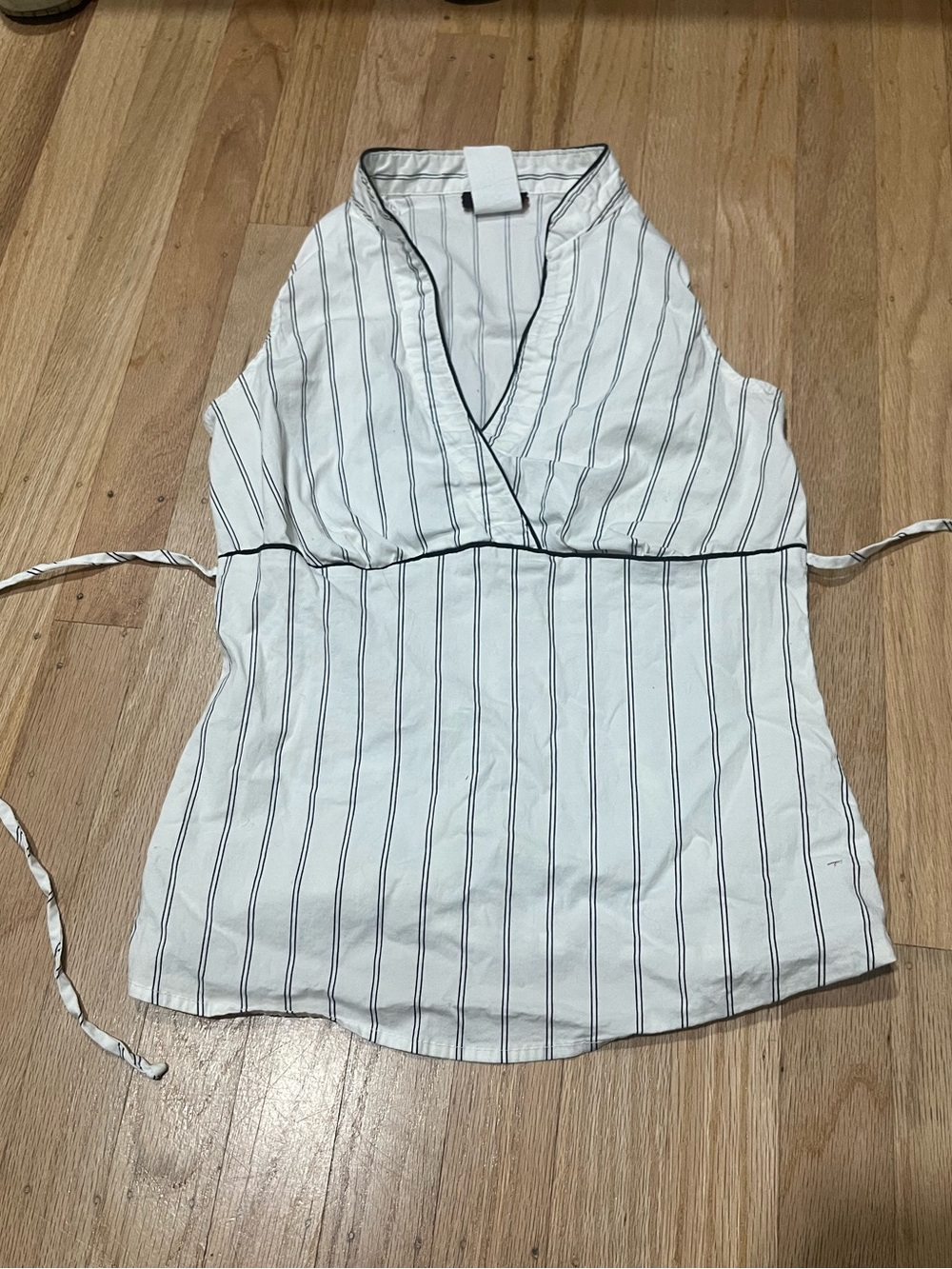 Heart soul White Pinstripe Wrap Tank Top with Black Piping